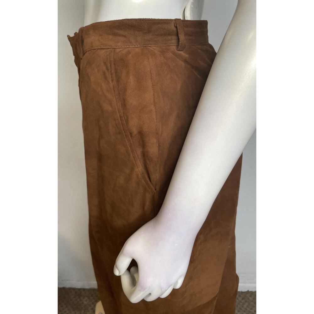 Vintage Polo Ralph Lauren Brown Suede Skirt Women's 8 Straight Pockets - Picture 6 of 12